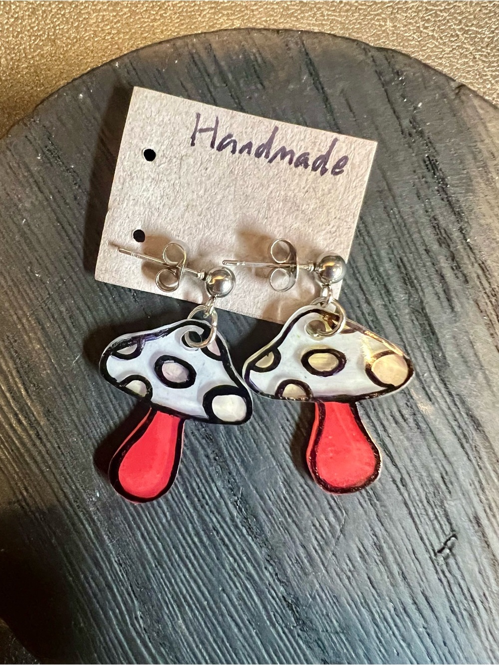 Handmade Red and White Mushroom Dangle Earrings